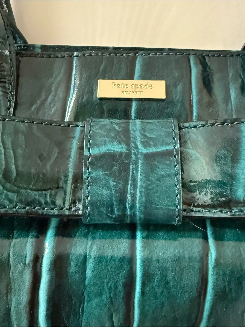 Kate Spade Teal Croc Embossed Knightsbridge Elena Satchel